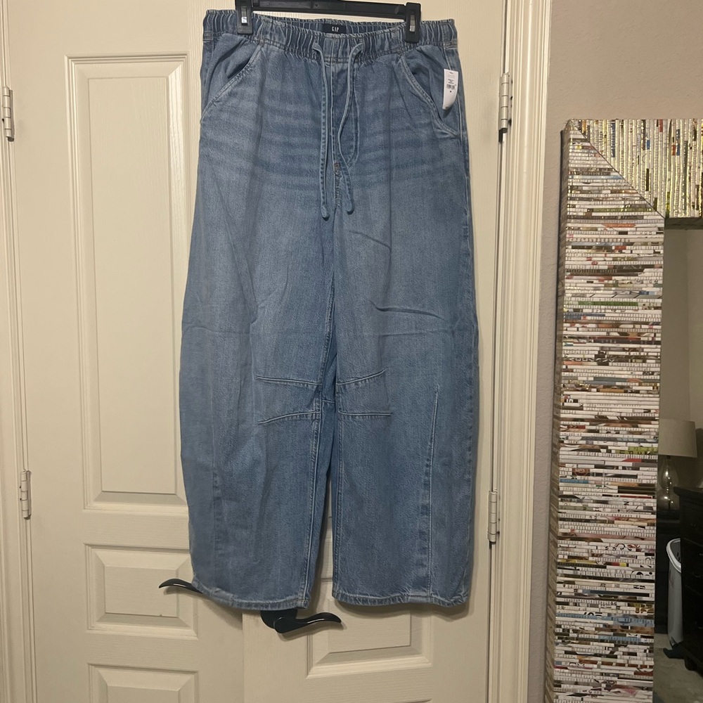 GAP Light Wash Drawstring Barrel Wide Leg Jeans Medium